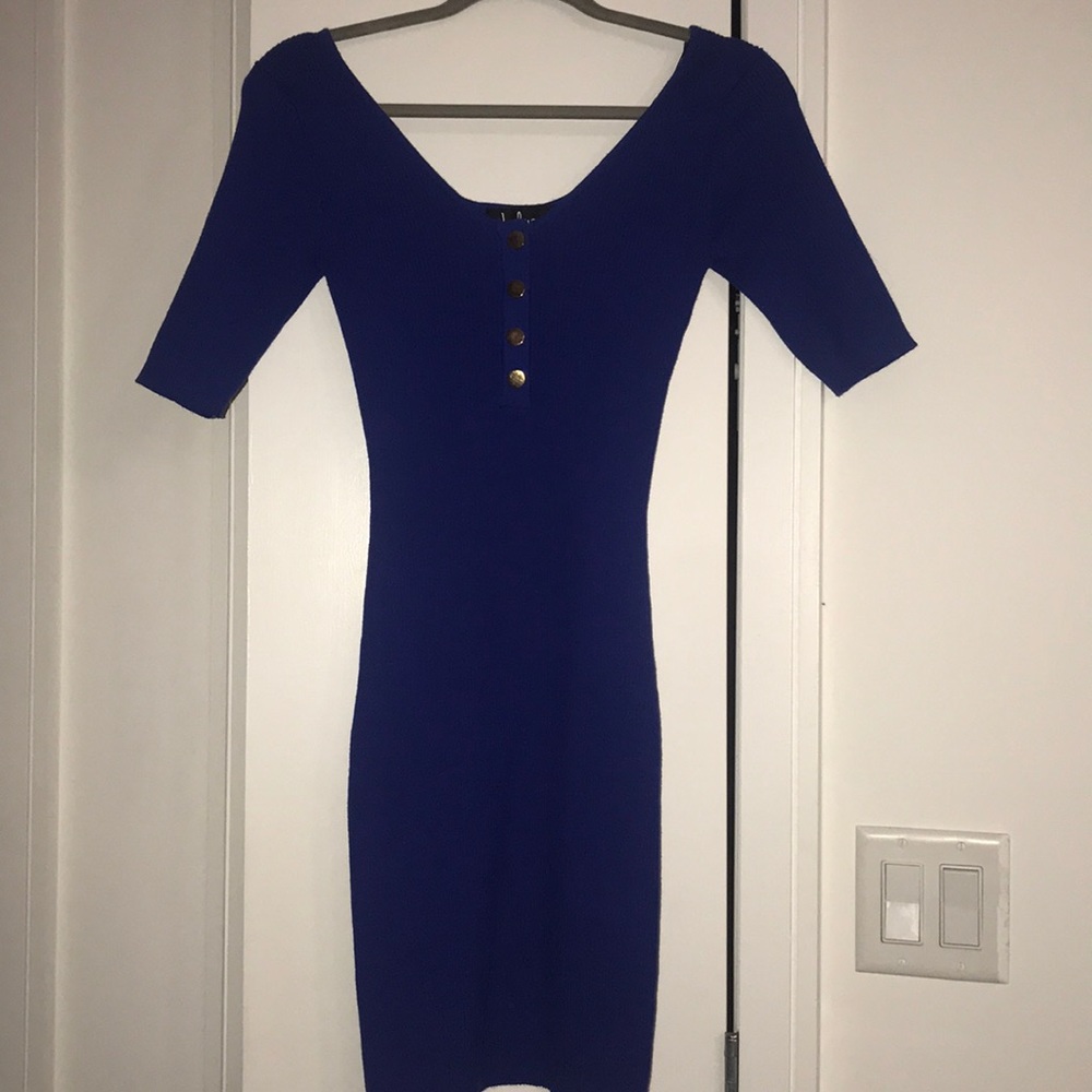 Royal blue bodycon sweater dress